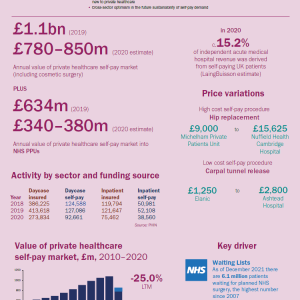 A page of statistics from LaingBuisson's Private Healthcare Self-Pay UK Market Report